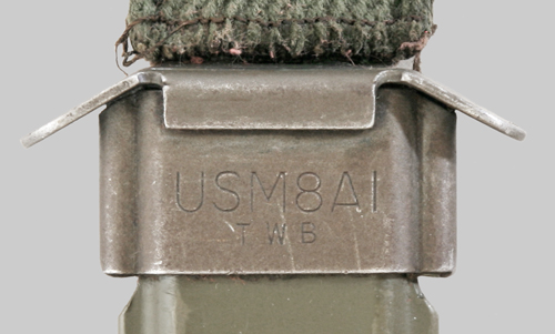 Image of TWB manufacturer symbol on M8A1 Scabbard.