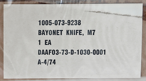 Image of Imperial Knife Co. 1st 1973 Contract M7 Bayonet in Original Packaging.
