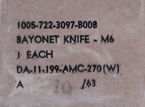Image of 1963 Columbus Milpar & Manufacturing Co. M6 bayonet taken from sealed packaging.