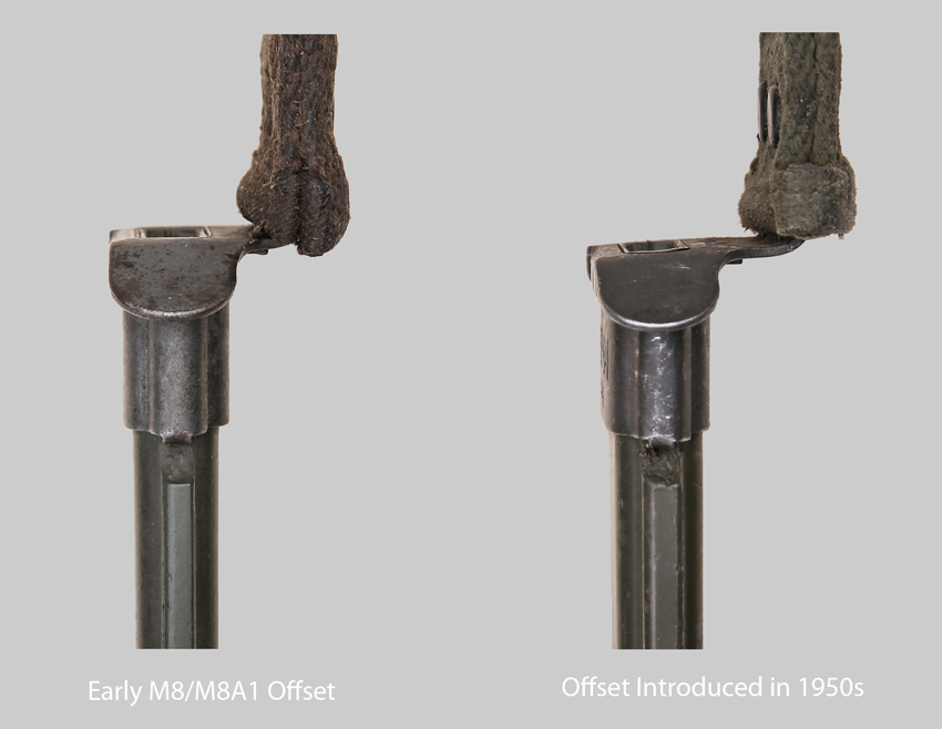 Comparison image showing 1950s M8A1 scabbard offset change.