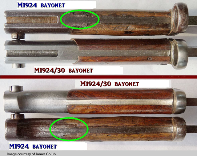 Comparison image of Yugoslavian M1924 and M1924/30 hilt constuction.