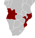 Map of Southern Africa, with Angola and Mozambique