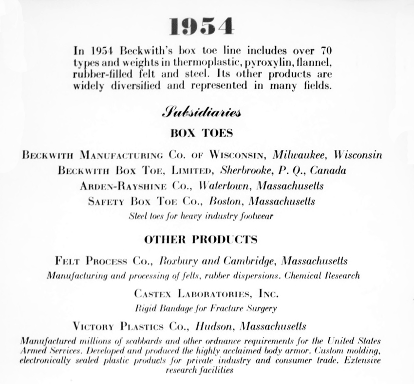 Image showing Beckwith Manufacturing Co. and its subsidiaries just prior to the Beckwith-Arden merger.